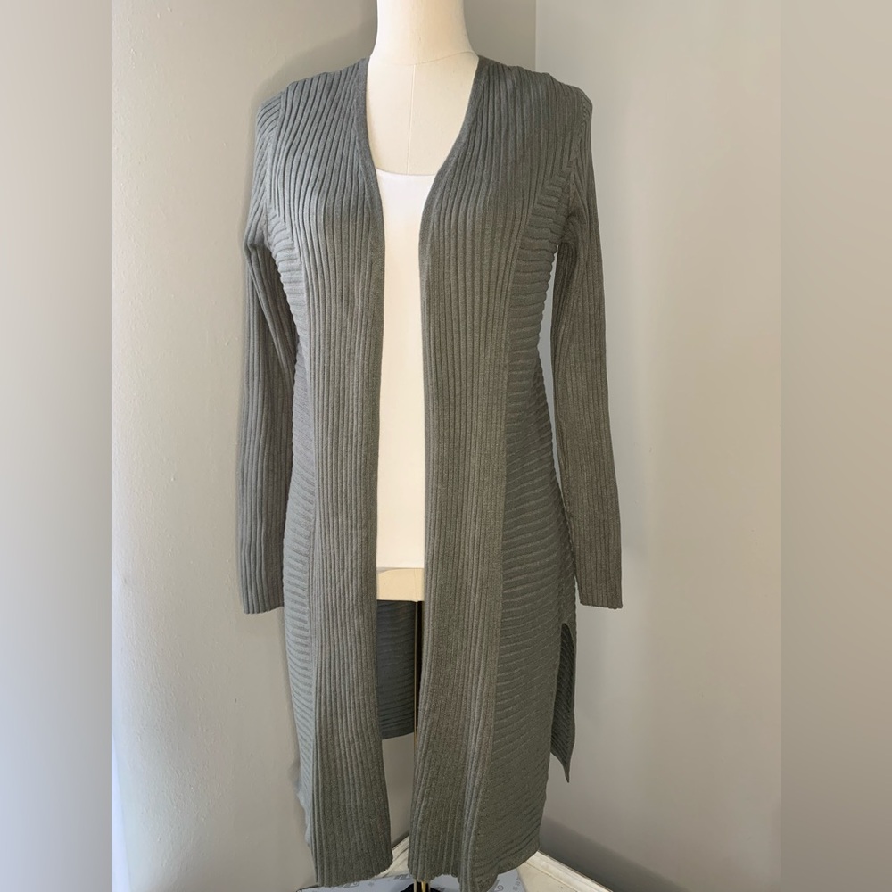 Light Sage Green Ribbed Knitted Sweater Cardigan